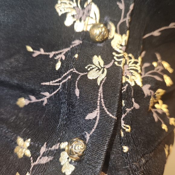 VTG 90S Betsey Johnson Black Metallic Gold Floral Maxi Dress Cardigan Shrug Set - Picture 5 of 10